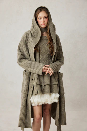 SAHHA | 100% wool hooded cardigan coat Regular price